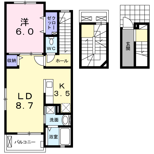 ジェルメ南葛西Ⅱ-A(1LDK/3階)の間取り写真