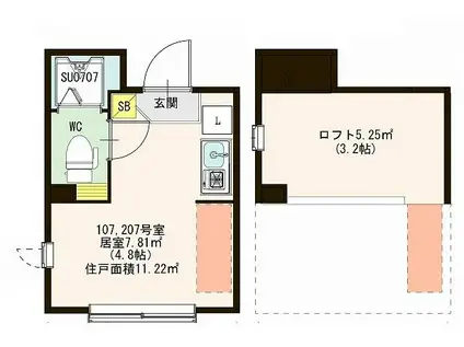 ハーモニーテラス曳舟(ワンルーム/2階)の間取り写真