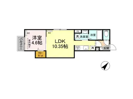 D-ROOM新宿4丁目(1LDK/1階)の間取り写真