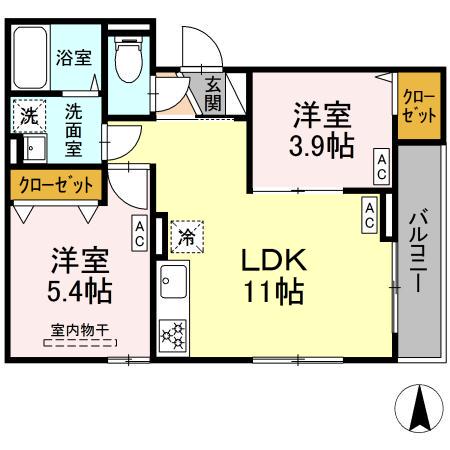 グラナーデ東尾久Ⅱ(2LDK/3階)の間取り写真