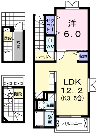 ルレエシャトーⅠ(1LDK/3階)の間取り写真