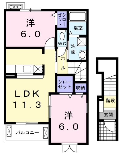 プロムナードⅡ(2LDK/2階)の間取り写真