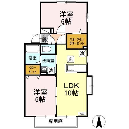 オークスコートB 1階階 間取り