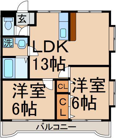 グリーンアベニュー羽村(2LDK/3階)の間取り写真