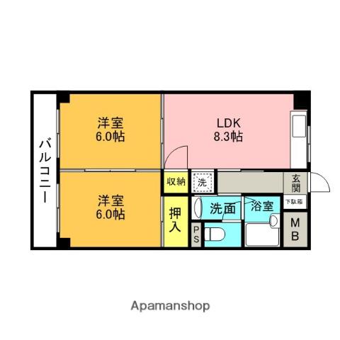 ラ・フォンテーヌ(2DK/1階)の間取り写真