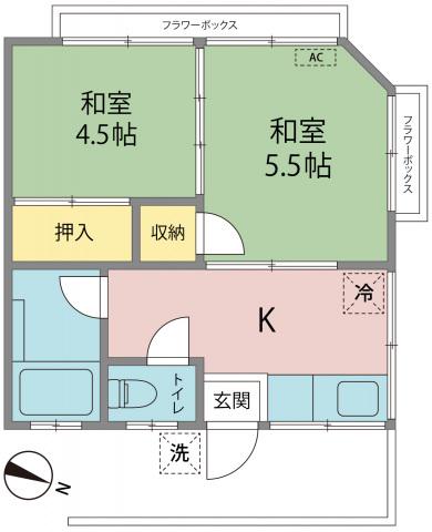 萩ハイツ(2K/2階)の間取り写真