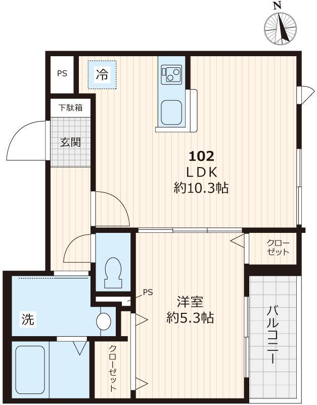 フィカーサ 神領堀(1LDK/1階)の間取り写真