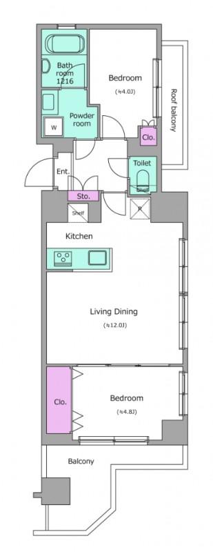 クレヴィアリグゼ西巣鴨(2LDK/2階)の間取り写真