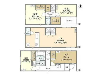 京浜東北・根岸線 西川口駅 徒歩16分 3階建 築2年(3SLDK)の間取り写真