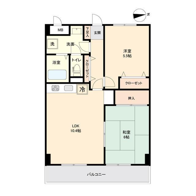 マンション白陽(2LDK/5階)の間取り写真