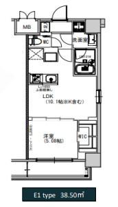 S-RESIDENCE千住大橋(1LDK/12階)の間取り写真