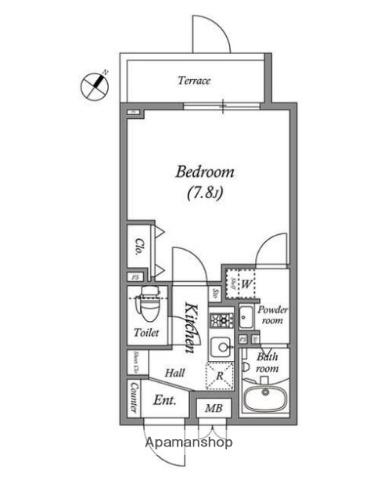 ルネサンスコート王子(1K/4階)の間取り写真