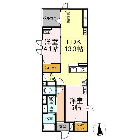 足立区六町2丁目PJⅡ(2LDK/3階)の間取り写真