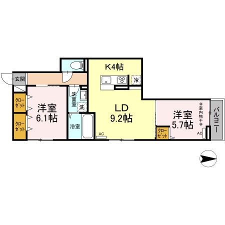 ラウレア六町(2LDK/3階)の間取り写真