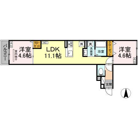 セレスティア南花畑III(2LDK/3階)の間取り写真