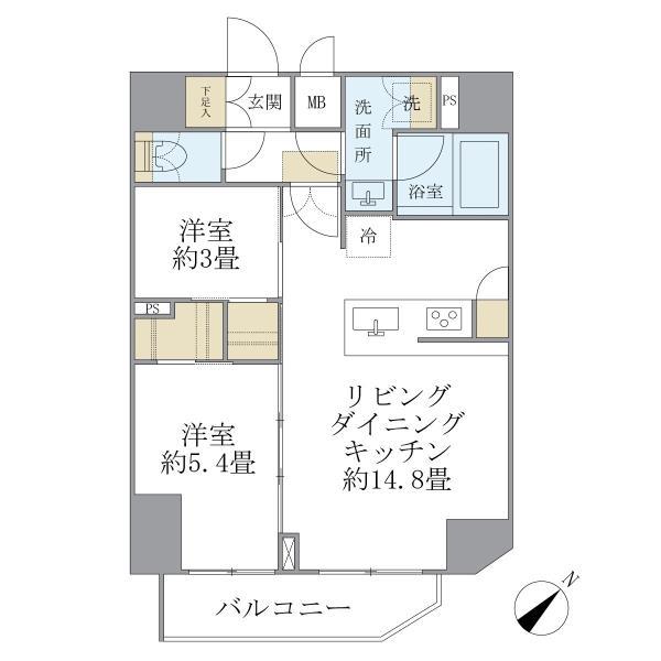 アジールコート町屋(2LDK/6階)の間取り写真