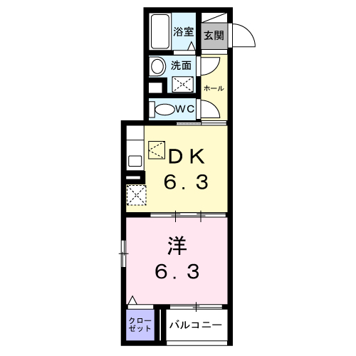 フォーリーフ クローバー(1DK/1階)の間取り写真