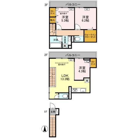 セレスティア竹ノ塚(3LDK/2階)の間取り写真