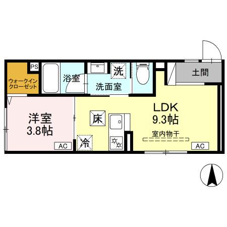セレスティア竹ノ塚(1LDK/1階)の間取り写真
