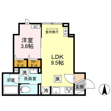 セレスティア竹ノ塚(1LDK/1階)の間取り写真