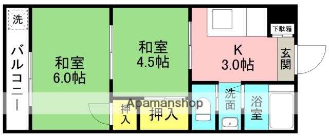 山﨑コーポ(ワンルーム/2階)の間取り写真