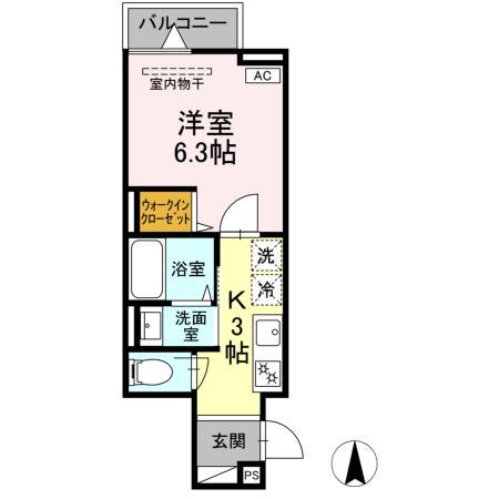 セレスティア関原(1K/1階)の間取り写真