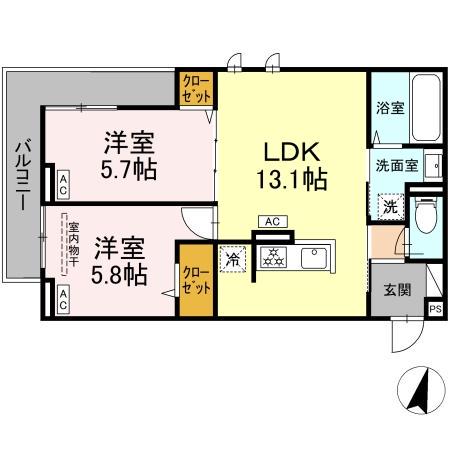 オードリーコート(2LDK/3階)の間取り写真