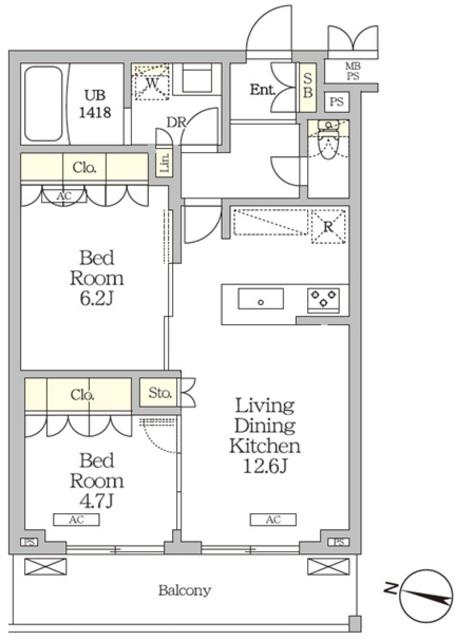 ミレーネ滝野川(2LDK/5階)の間取り写真
