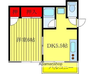 ヒルズB(1DK/2階)の間取り写真