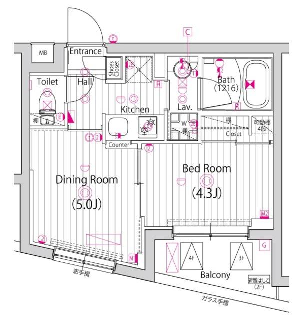 ガーラ上板橋グランドステージ(1DK/4階)の間取り写真