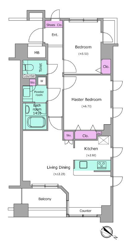 レジディアタワー上池袋(2LDK/4階)の間取り写真