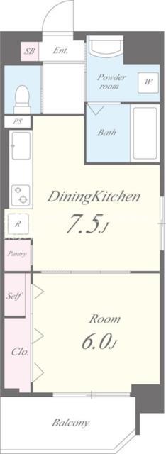 スカイラグーナ(1DK/4階)の間取り写真