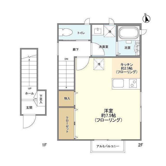 コモド本木(ワンルーム/2階)の間取り写真