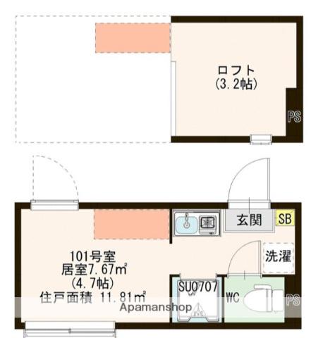 ハーモニーテラス赤羽志茂Ⅱ(ワンルーム/1階)の間取り写真