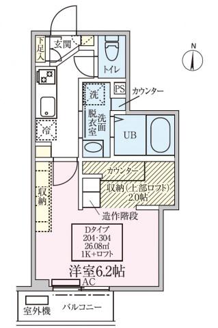 スカイルーチェ川口芝中田(1K/2階)の間取り写真