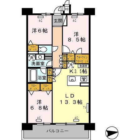 ロイヤルパークス西新井(3LDK/10階)の間取り写真