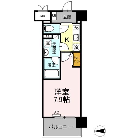 東京都三田線 西台駅 徒歩9分 7階建 築6年(1K/2階)の間取り写真
