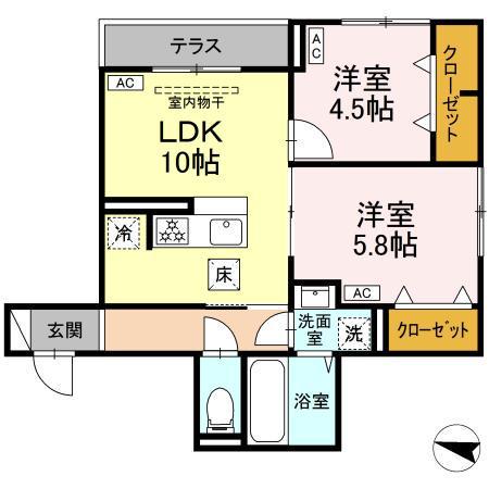 セレスティア西綾瀬(2LDK/1階)の間取り写真