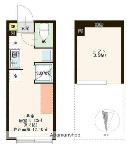 ハーモニーテラス赤羽イースト(ワンルーム/2階)の間取り写真