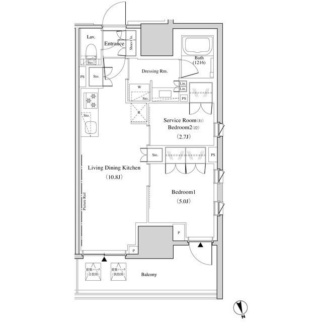 ザ・パークハビオ北千住(2LDK/12階)の間取り写真