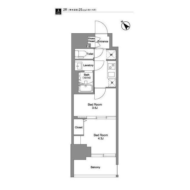 BPRレジデンス王子イースト(2K/4階)の間取り写真