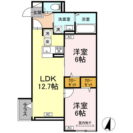 オードリーコート(2LDK/1階)の間取り写真