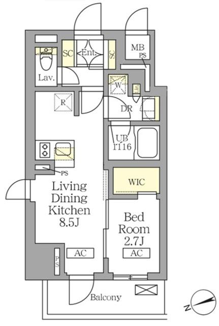 テラス北千住(1LDK/3階)の間取り写真