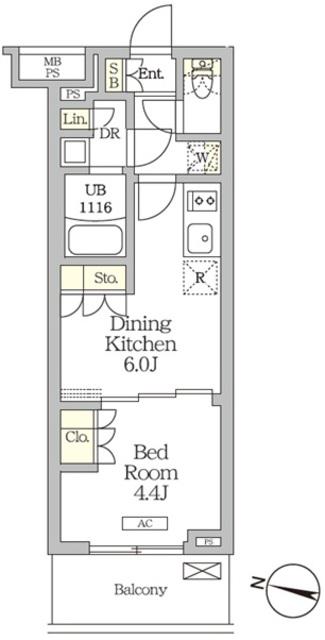 ミレーネ滝野川(1DK/2階)の間取り写真