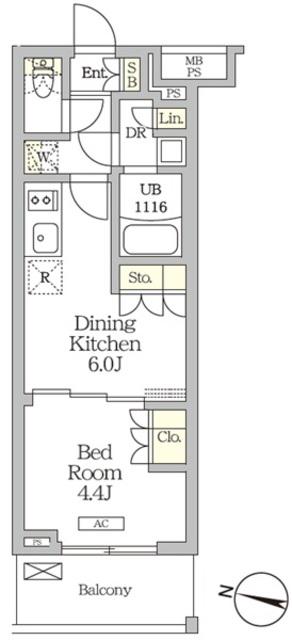 ミレーネ滝野川(1DK/2階)の間取り写真