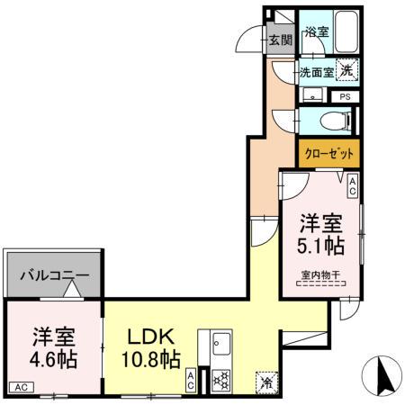 板橋区前野町1丁目PJ(2LDK/3階)の間取り写真
