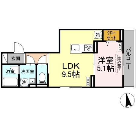 セレスティア北加平(1LDK/2階)の間取り写真