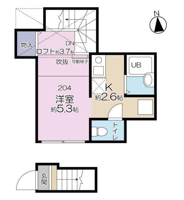 ロンディネ鷺ノ宮(ワンルーム/2階)の間取り写真