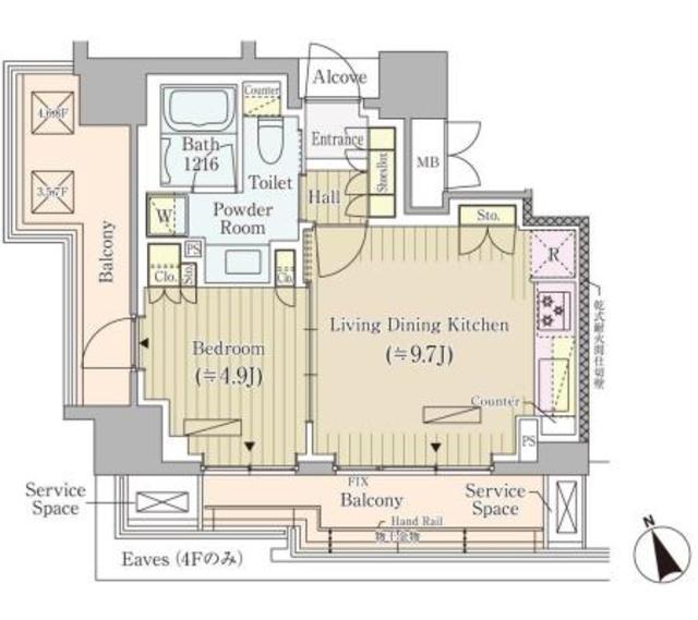 ジオ四谷荒木町(1LDK/4階)の間取り写真
