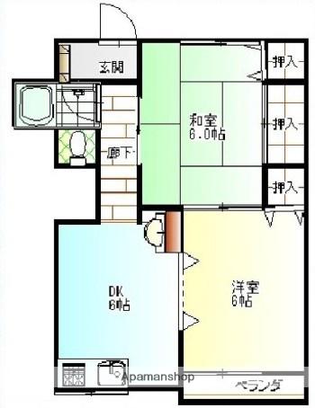 吉田山ハイコーポ(1LDK/2階)の間取り写真